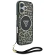 Guess HC IML Leopard Triangle Cord Strap MagSafe dėklas iPhone 16, rudas