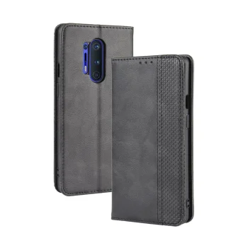 OnePlus 8 Pro Vintage Texture PU Leather Case Wallet Cover, Black
