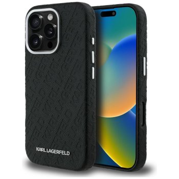 Karl Lagerfeld FW Stamped Karl MagSafe dėklas iPhone 16 Pro Max telefonui, juodas