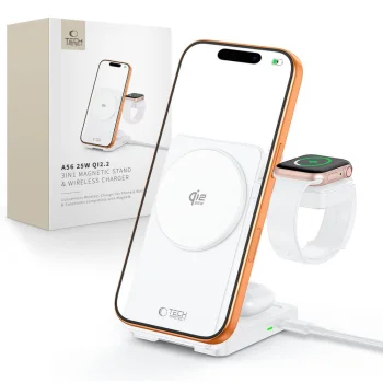 Belaidis įkroviklis Tech-Protect A56 3in1 MagSafe Qi2.2 25W, baltas