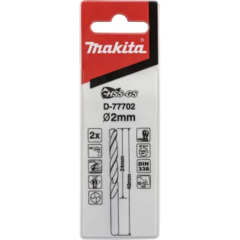 Metalo grąžtai Makita D-77702 HSS-G 2,0 x 49 mm, 2 vnt.