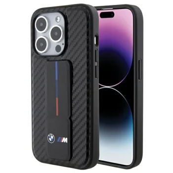 BMW dėklas su Grip stovu skirtas iPhone 15 Pro, juodas