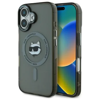 Karl Lagerfeld dėklas iPhone 16 telefonui IML Metal Choupette Head MagSafe, juodas