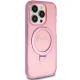Guess Ring Stand Script Glitter MagSafe dėklas iPhone 15 Pro, rožinis