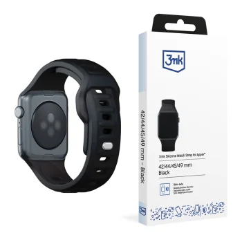 3mk silikoninis laikrodžio dirželis Apple Watch 42 / 44 / 45 / 49 mm, juodas