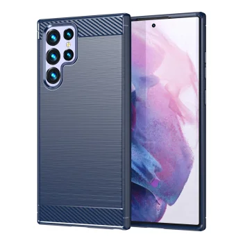 Hurtel Carbon silikoninis dėklas, skirtas Samsung Galaxy S23 Ultra, mėlynas