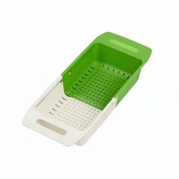 Adjustable Over-the-Sink Dish Drainer, White/Green