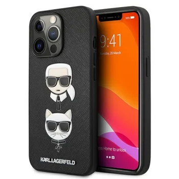 Karl Lagerfeld Saffiano Karl & Choupette dėklas iPhone 13 Pro / 13, juodas