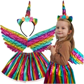 Unicorn Costume for Girls with Tutu Skirt, Wings and Headband, Multicolor