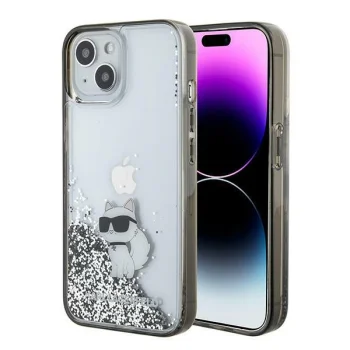 Karl Lagerfeld dėklas iPhone 15 telefonui Liquid Glitter Choupette, skaidrus