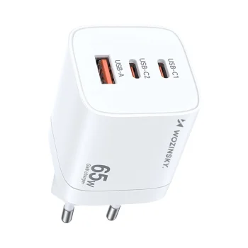 Wozinsky CGWCW 65W GaN tinklo įkroviklis USB-A / 2 x USB-C, baltas