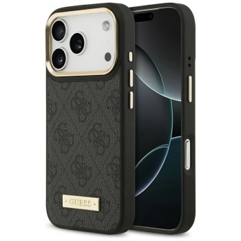 Guess 4G Logo Plate MagSafe dėklas telefonui iPhone 17 Pro, juodas