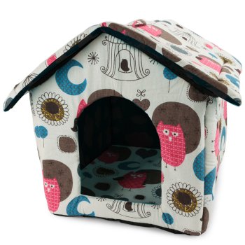 Pet house bed for dogs and cats, size M, circles with black center