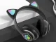 Belaidės „Bluetooth“ ausinės su kačių ausimis, LED RGB, FM radiju, „MicroSD“, juodos
