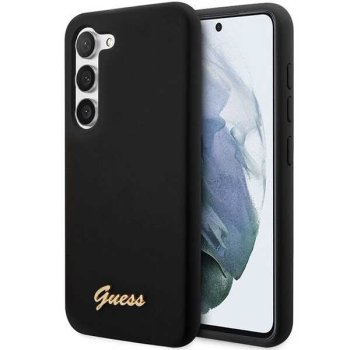 Guess Samsung Galaxy S23+ dėklas Silicone Vintage Gold Logo, juodas