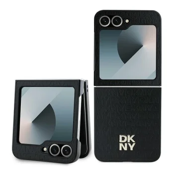 DKNY Repeat Pattern Stack Logo dėklas telefonui Samsung Galaxy Z Flip6, juodas