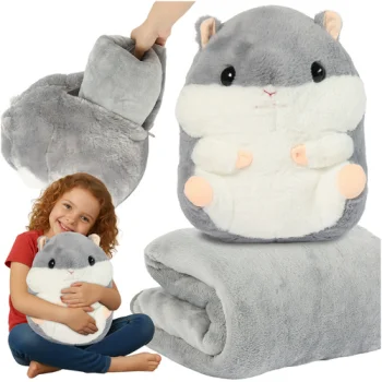 Kruzzel 00025638 Hamster 3-in-1 Plush Toy, Pillow and Blanket 105x200cm Grey/White