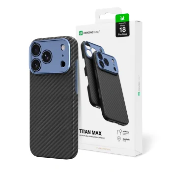 Dėklas AmazingThing Titan Max Lens iPhone 18 Pro Max su kameros apsauga ir MagSafe, mėlynas