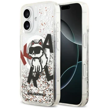 Karl Lagerfeld Liquid Glitter Choupette MagSafe dėklas iPhone 17, skaidrus
