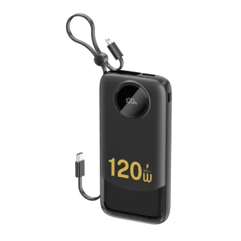Dudao K13 10000mAh Išorinė Baterija su Įmontuotais Laidais, Juoda