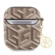 Guess AirPods 1 / 2 dėklas Gcube Classic Gold Logo su pakabuku, ruda