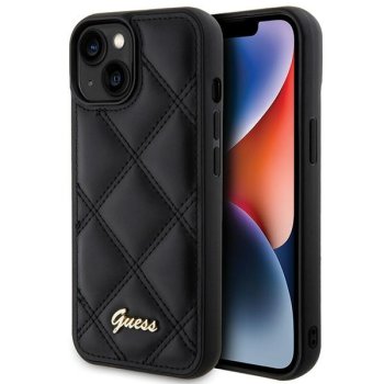 Guess dėklas iPhone 15 telefonui Quilted Metal Logo, juodas