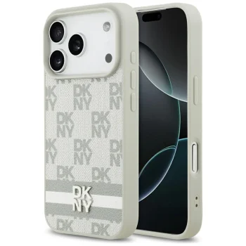DKNY Checkered with Printed Stripes iPhone 17 Pro dėklas, smėlinis