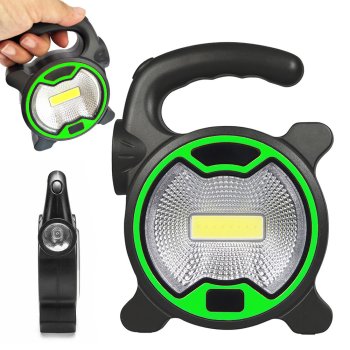 Powerful LED COB Workshop Flashlight Lamp with Handle, Battery-Powered, Green