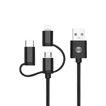 „Forever“ 3 viename laidas USB į „Lightning“ / USB-C / „microUSB“ 1 m, Juodas
