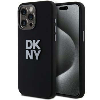 DKNY Liquid Silicone dėklas, skirtas iPhone 15 Pro Max, su metaliniu logotipu, juodas