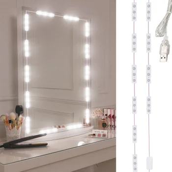 LED veidrodžio lemputės makiažui (10 vnt.), USB, 3 šviesos spalvos, baltos