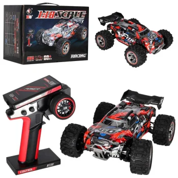 RC automobilis WLToys 184008 1:18 4WD bešepetėlis LED RTR 60 km/h, juodas/raudonas