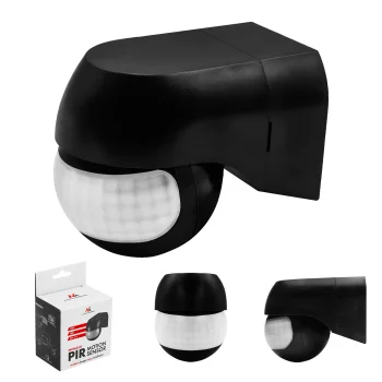 Maclean MCE623 B PIR judesio jutiklis 12-24V DC, 180°, 12m, IP44, juodas