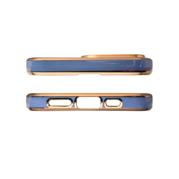 Gelinis dėklas telefonui Samsung Galaxy A12 5G Lighting Color Case su auksiniu rėmeliu, mėlynas