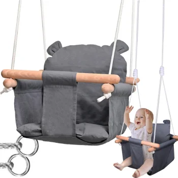 Fabric Baby Swing with Wooden Elements, Grey