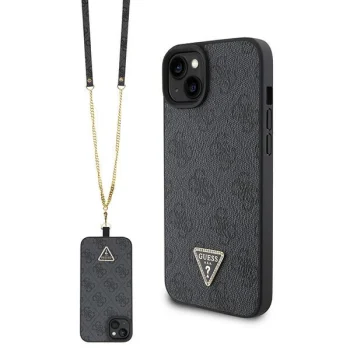 Guess iPhone 15 dėklas Crossbody 4G Metal Logo, juodas