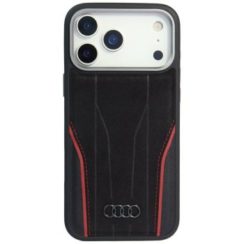 Audi R8 Genuine Leather MagSafe dėklas iPhone 17 Pro Max, juodas/raudonas