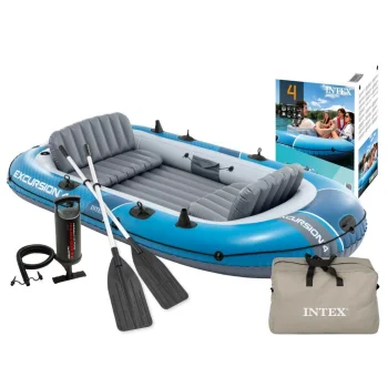 Intex Excursion 4 Inflatable Boat 4-Person Set with Oars Pump 66324