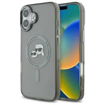 Karl Lagerfeld IML Metal Karl&Choupette Head MagSafe Case for iPhone 16 Plus, Black