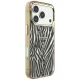 Guess IML Zebra Glitter Triangle Logo MagSafe dėklas iPhone 17/18 Pro Max, auksinis