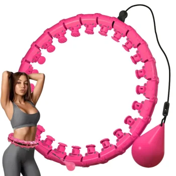 Reguliuojamas hula hoop lankas su svoriu ir masažo elementais, rožinis