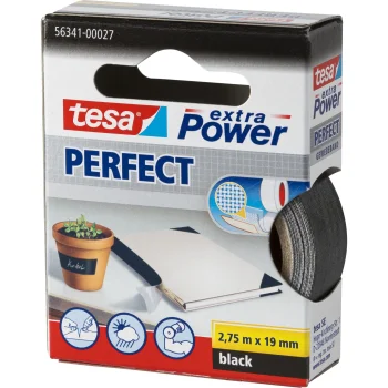 Tesa extra Power Perfect fabric tape, 2.75 m × 19 mm, black