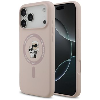 Karl Lagerfeld dėklas iPhone 17 Pro Max telefonui Silicone Karl&Choupette MagSafe, rožinis