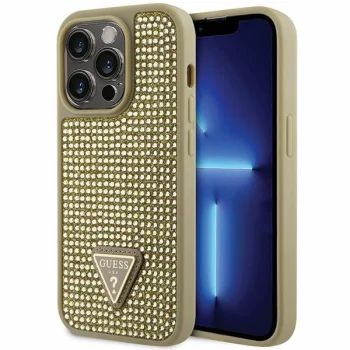 Guess Rhinestone Triangle dėklas iPhone 14 Pro telefonui, auksinis