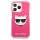 Karl Lagerfeld Choupette Head dėklas iPhone 13 Pro telefonui, fuksijų spalvos