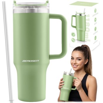 Berdsen vakuuminis termopuodelis su šiaudeliu, 1180 ml, žalias