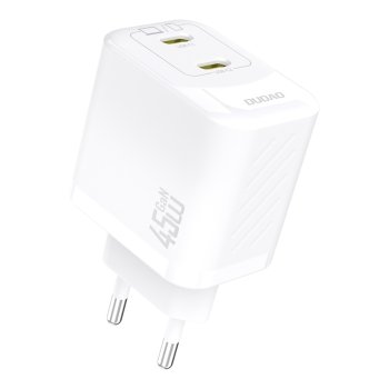 Dudao A28PEU PD 45W GaN 2x USB-C tinklo įkroviklis, baltas