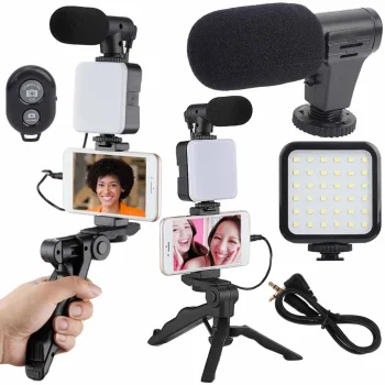 Vlogerio rinkinys su stovu, mikrofonu ir LED lempa AY49