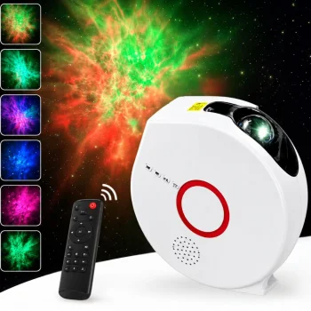 Žvaigždžių ir galaktikos LED projektorius su „Bluetooth“ garsiakalbiu, baltas