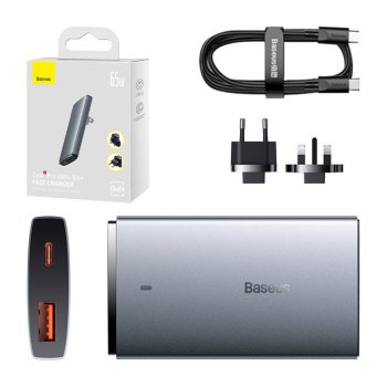 Baseus GaN5 65W tinklo įkroviklis su USB-C ir USB-A, CCGP150113